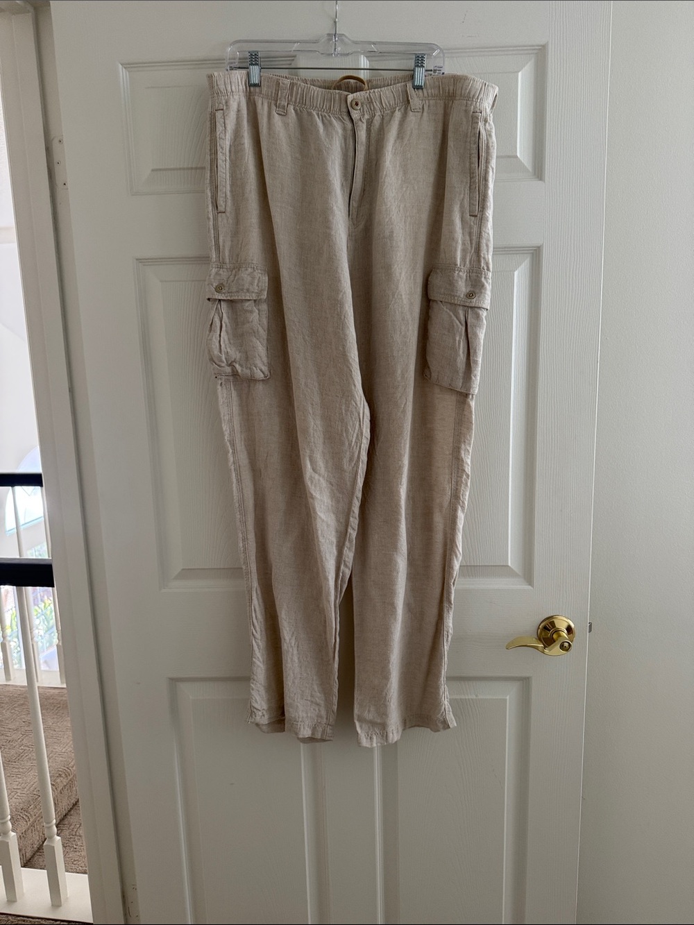 Light Beige Cargo Linen Pants